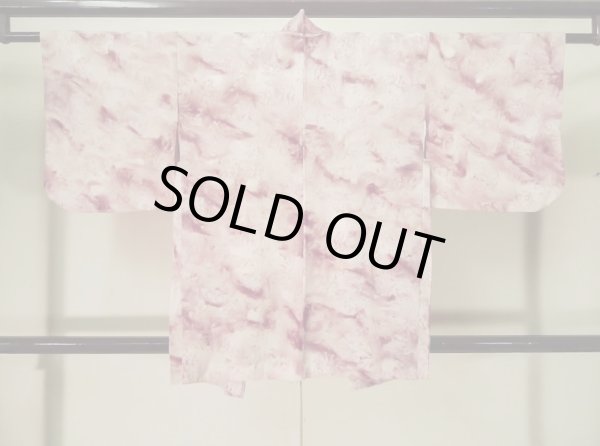 Photo2: K1209V Used Japanese women  Pink HAORI short jacket / Silk. Abstract pattern   (Grade B) (2)