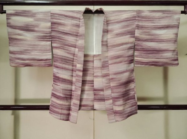 Photo1: K1209Z Used Japanese women  Purple HAORI short jacket / Silk. Line,   (Grade D) (1)