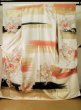 Photo1: K1222B Used Japanese womenPale Light Rose FURISODE long-sleeved / Silk. Peony,   (Grade A) (1)
