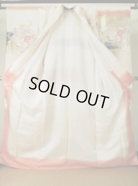 Photo3: K1222B Used Japanese womenPale Light Rose FURISODE long-sleeved / Silk. Peony,   (Grade A) (3)