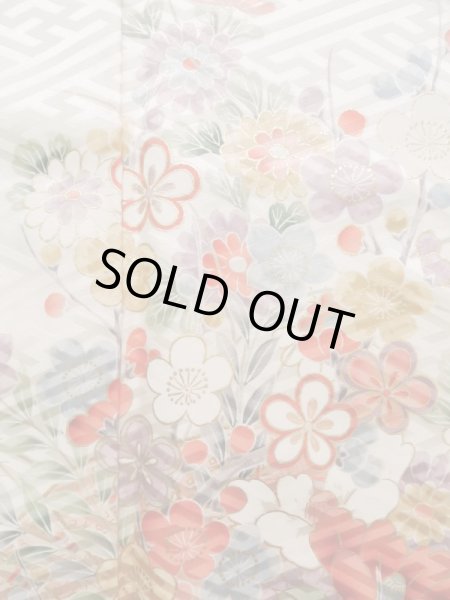 Photo7: K1222B Used Japanese womenPale Light Rose FURISODE long-sleeved / Silk. Peony,   (Grade A) (7)