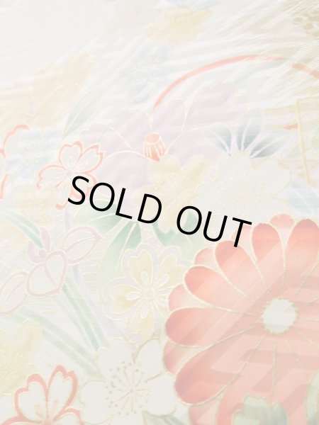 Photo11: K1222B Used Japanese womenPale Light Rose FURISODE long-sleeved / Silk. Peony,   (Grade A) (11)