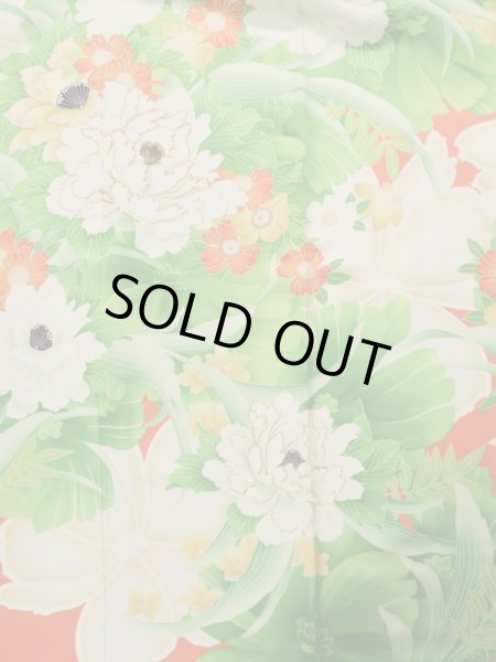 Photo4: K1222C Used Japanese women  Orange FURISODE long-sleeved / Silk. Flower,   (Grade C) (4)
