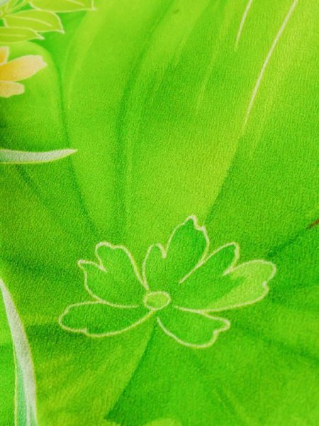 Photo14: K1222C Used Japanese women  Orange FURISODE long-sleeved / Silk. Flower,   (Grade C) (14)