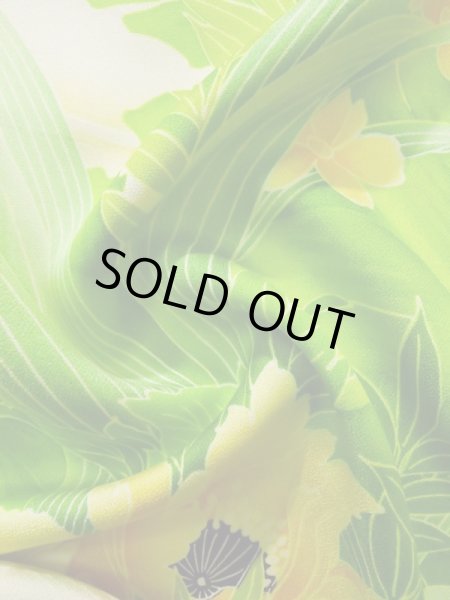 Photo16: K1222C Used Japanese women  Orange FURISODE long-sleeved / Silk. Flower,   (Grade C) (16)