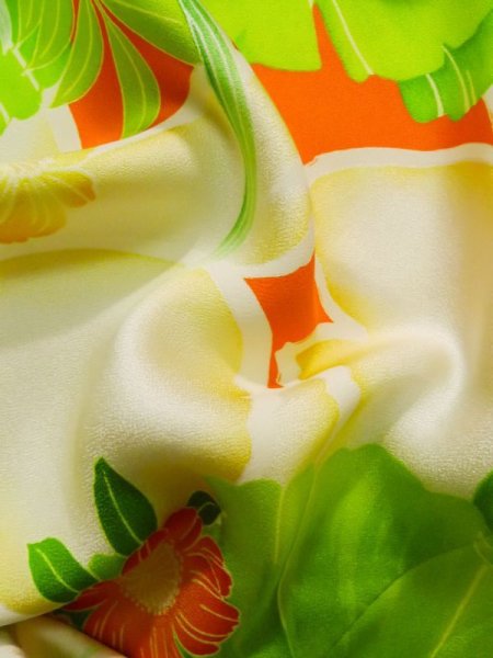 Photo17: K1222C Used Japanese women  Orange FURISODE long-sleeved / Silk. Flower,   (Grade C) (17)