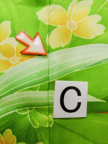 Photo21: K1222C Used Japanese women  Orange FURISODE long-sleeved / Silk. Flower,   (Grade C) (21)