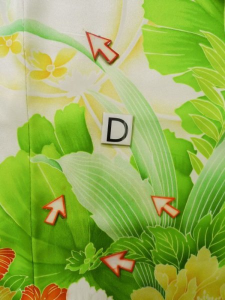 Photo22: K1222C Used Japanese women  Orange FURISODE long-sleeved / Silk. Flower,   (Grade C) (22)