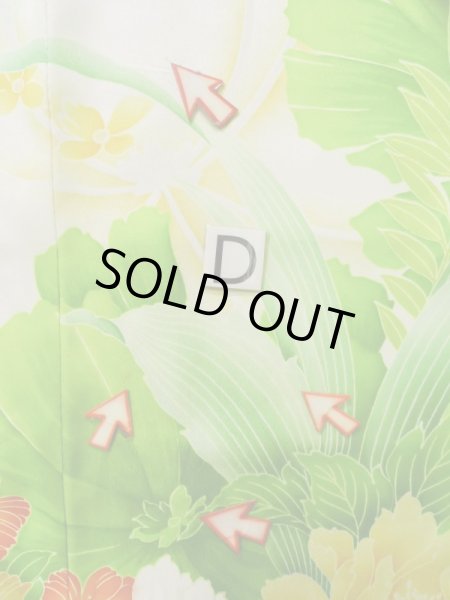 Photo22: K1222C Used Japanese women  Orange FURISODE long-sleeved / Silk. Flower,   (Grade C) (22)