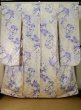 Photo2: Mint K1222D Used Japanese women  Off White FURISODE long-sleeved / Silk. Peony, lily pattern  (Grade A) (2)