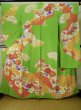 Photo1: K1222E Used Japanese womenPale  Yellowish Green FURISODE long-sleeved / Silk. Chrysanthemum,   (Grade C) (1)