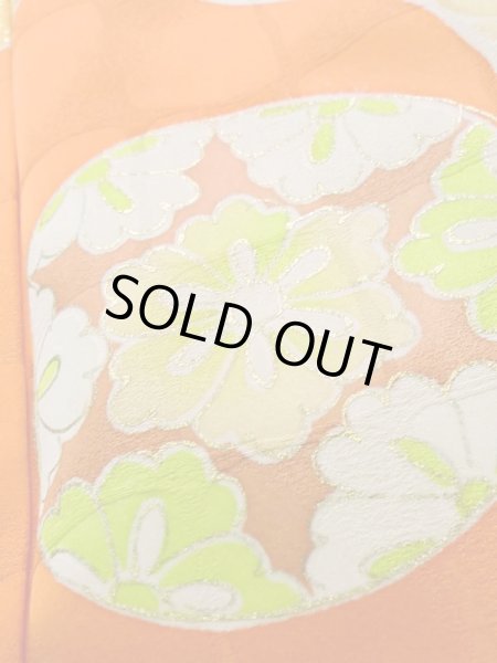 Photo11: K1222E Used Japanese womenPale  Yellowish Green FURISODE long-sleeved / Silk. Chrysanthemum,   (Grade C) (11)