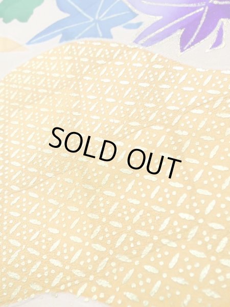 Photo12: K1222E Used Japanese womenPale  Yellowish Green FURISODE long-sleeved / Silk. Chrysanthemum,   (Grade C) (12)