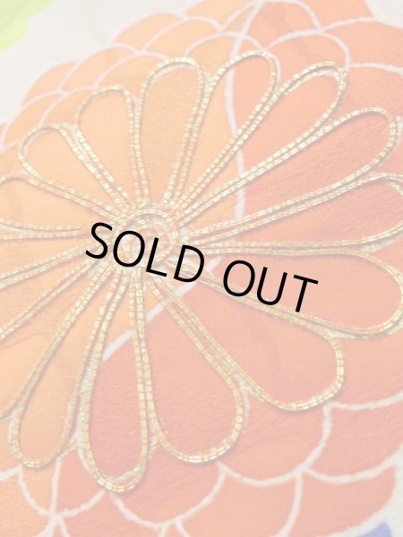 Photo15: K1222E Used Japanese womenPale  Yellowish Green FURISODE long-sleeved / Silk. Chrysanthemum,   (Grade C) (15)