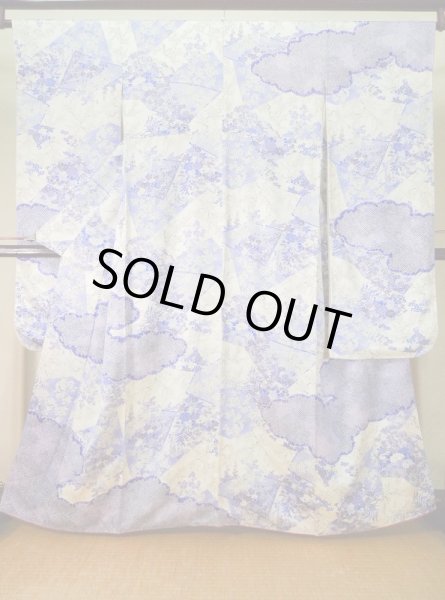 Photo2: Mint K1222F Used Japanese women  Purple FURISODE long-sleeved / Silk. Peony,   (Grade A) (2)