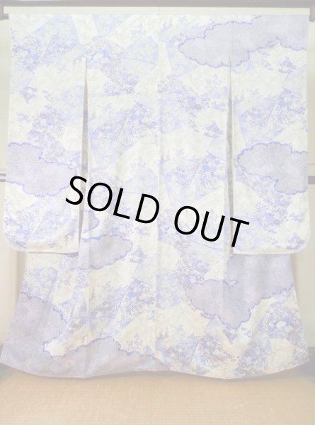 Photo3: Mint K1222F Used Japanese women  Purple FURISODE long-sleeved / Silk. Peony,   (Grade A) (3)