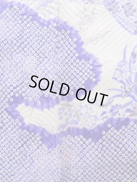 Photo9: Mint K1222F Used Japanese women  Purple FURISODE long-sleeved / Silk. Peony,   (Grade A) (9)