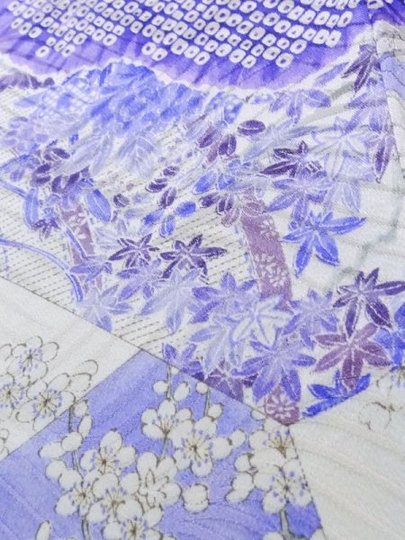 Photo12: Mint K1222F Used Japanese women  Purple FURISODE long-sleeved / Silk. Peony,   (Grade A) (12)