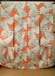 Photo2: K1222G Used Japanese women  Orange FURISODE long-sleeved / Silk. Peony,   (Grade B) (2)