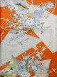 Photo4: K1222G Used Japanese women  Orange FURISODE long-sleeved / Silk. Peony,   (Grade B) (4)