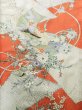 Photo6: K1222G Used Japanese women  Orange FURISODE long-sleeved / Silk. Peony,   (Grade B) (6)