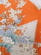 Photo8: K1222G Used Japanese women  Orange FURISODE long-sleeved / Silk. Peony,   (Grade B) (8)