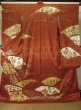 Photo1: K1222H Used Japanese women  Vermilion FURISODE long-sleeved / Silk. UME plum bloom, snow ring pattern  (Grade B) (1)
