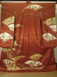 Photo2: K1222H Used Japanese women  Vermilion FURISODE long-sleeved / Silk. UME plum bloom, snow ring pattern  (Grade B) (2)