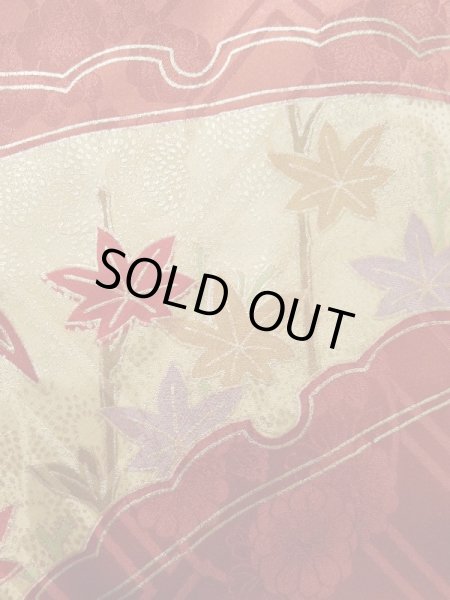 Photo9: K1222H Used Japanese women  Vermilion FURISODE long-sleeved / Silk. UME plum bloom, snow ring pattern  (Grade B) (9)