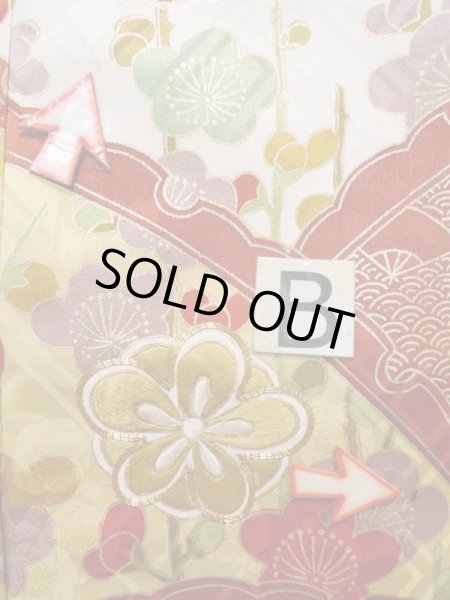 Photo20: K1222H Used Japanese women  Vermilion FURISODE long-sleeved / Silk. UME plum bloom, snow ring pattern  (Grade B) (20)