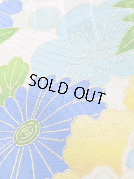 Photo11: K1222I Used Japanese women  Off White FURISODE long-sleeved / Silk. Peony,   (Grade C) (11)