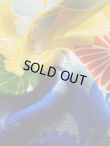 Photo15: K1222I Used Japanese women  Off White FURISODE long-sleeved / Silk. Peony,   (Grade C) (15)