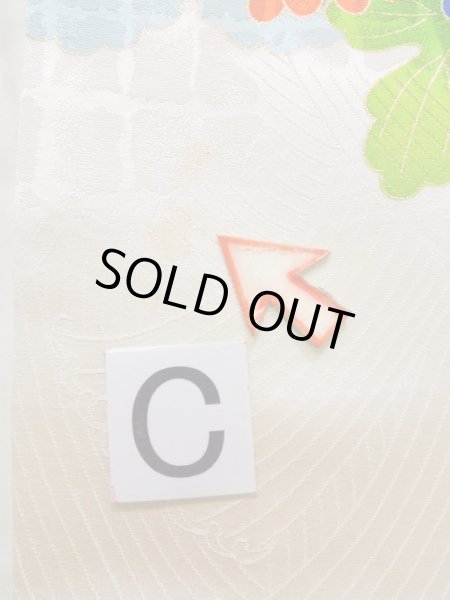 Photo20: K1222I Used Japanese women  Off White FURISODE long-sleeved / Silk. Peony,   (Grade C) (20)