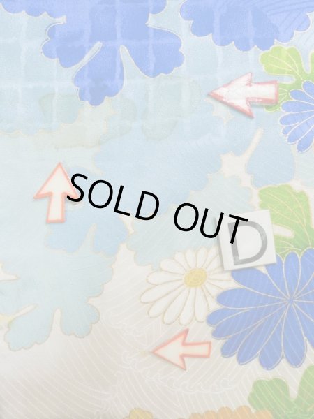 Photo21: K1222I Used Japanese women  Off White FURISODE long-sleeved / Silk. Peony,   (Grade C) (21)