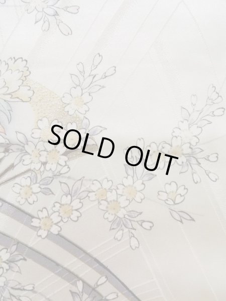 Photo9: K1222J Used Japanese women  Black FURISODE long-sleeved / Silk. Flower, flower cart pattern  (Grade A) (9)