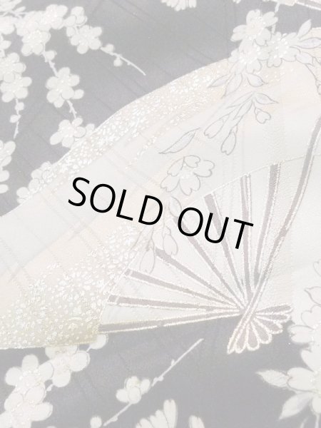 Photo12: K1222J Used Japanese women  Black FURISODE long-sleeved / Silk. Flower, flower cart pattern  (Grade A) (12)