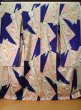 Photo2: Mint K1222K Used Japanese women  Blue FURISODE long-sleeved / Silk. Flower, book pattern  (Grade A) (2)