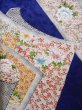 Photo4: Mint K1222K Used Japanese women  Blue FURISODE long-sleeved / Silk. Flower, book pattern  (Grade A) (4)