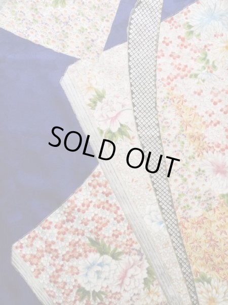 Photo5: Mint K1222K Used Japanese women  Blue FURISODE long-sleeved / Silk. Flower, book pattern  (Grade A) (5)