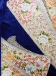 Photo6: Mint K1222K Used Japanese women  Blue FURISODE long-sleeved / Silk. Flower, book pattern  (Grade A) (6)