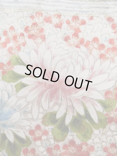 Photo7: Mint K1222K Used Japanese women  Blue FURISODE long-sleeved / Silk. Flower, book pattern  (Grade A) (7)