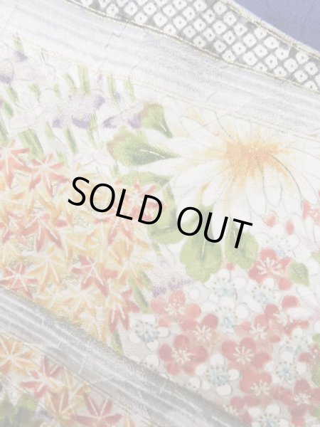 Photo8: Mint K1222K Used Japanese women  Blue FURISODE long-sleeved / Silk. Flower, book pattern  (Grade A) (8)