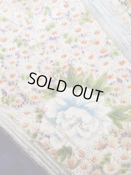 Photo9: Mint K1222K Used Japanese women  Blue FURISODE long-sleeved / Silk. Flower, book pattern  (Grade A) (9)