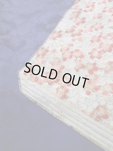 Photo11: Mint K1222K Used Japanese women  Blue FURISODE long-sleeved / Silk. Flower, book pattern  (Grade A) (11)