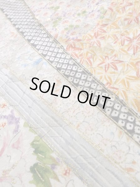 Photo12: Mint K1222K Used Japanese women  Blue FURISODE long-sleeved / Silk. Flower, book pattern  (Grade A) (12)