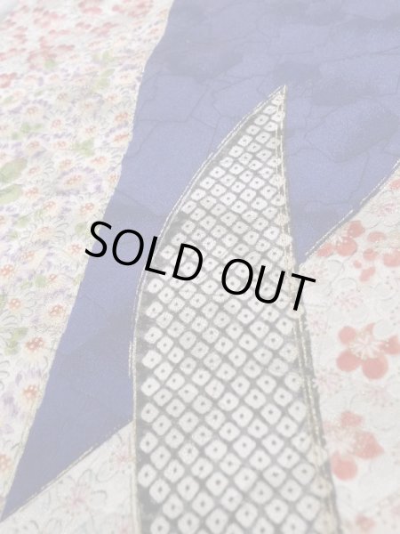 Photo14: Mint K1222K Used Japanese women  Blue FURISODE long-sleeved / Silk. Flower, book pattern  (Grade A) (14)