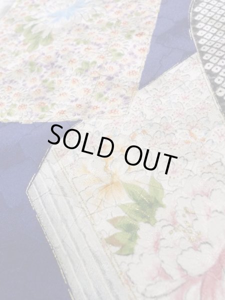 Photo15: Mint K1222K Used Japanese women  Blue FURISODE long-sleeved / Silk. Flower, book pattern  (Grade A) (15)