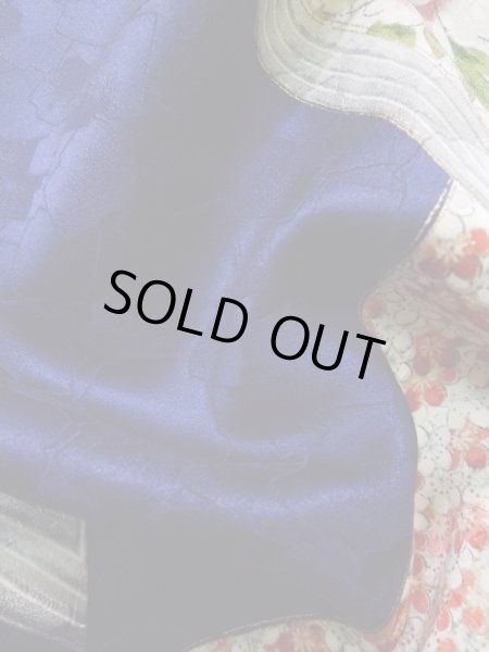 Photo16: Mint K1222K Used Japanese women  Blue FURISODE long-sleeved / Silk. Flower, book pattern  (Grade A) (16)