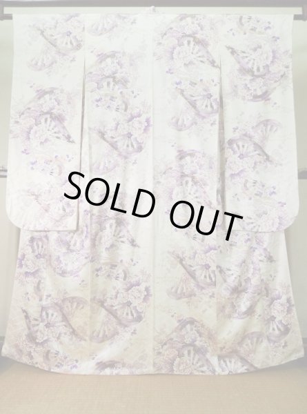 Photo2: K1222L Used Japanese women  Wisteria FURISODE long-sleeved / Silk. Peony,   (Grade B) (2)