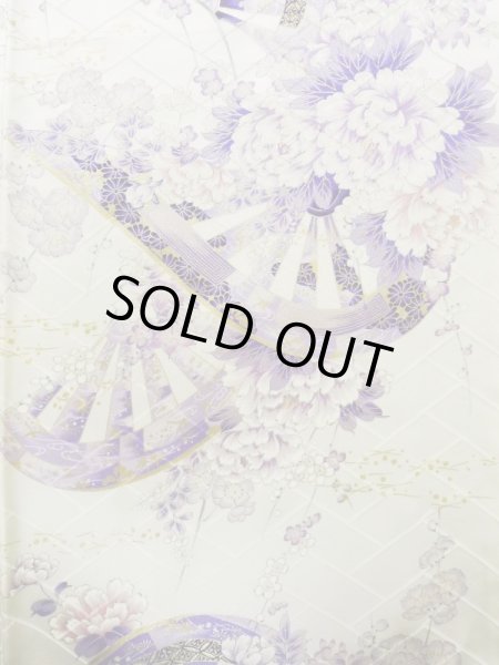 Photo6: K1222L Used Japanese women  Wisteria FURISODE long-sleeved / Silk. Peony,   (Grade B) (6)